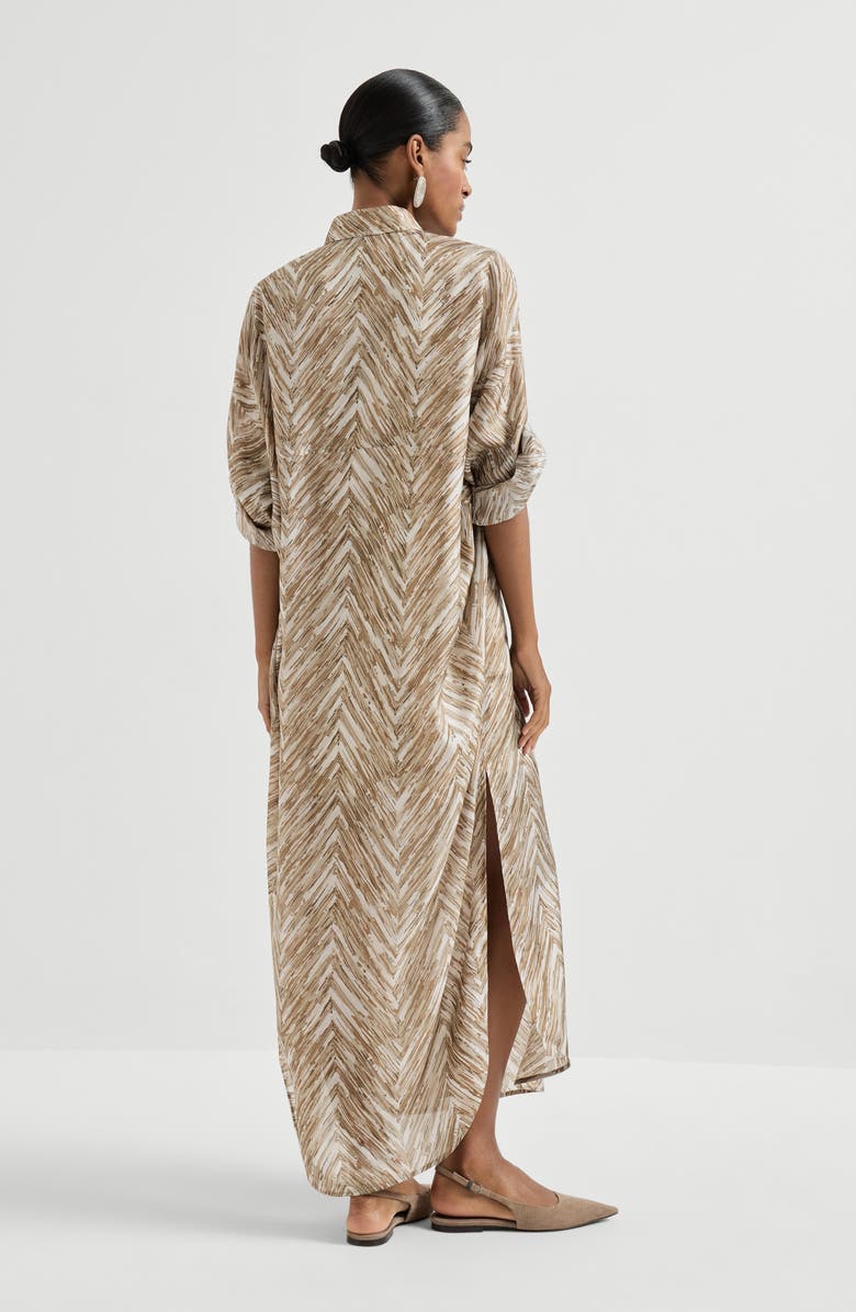 Brunello Cucinelli Chevron print dress, Alternate, color, Beige
