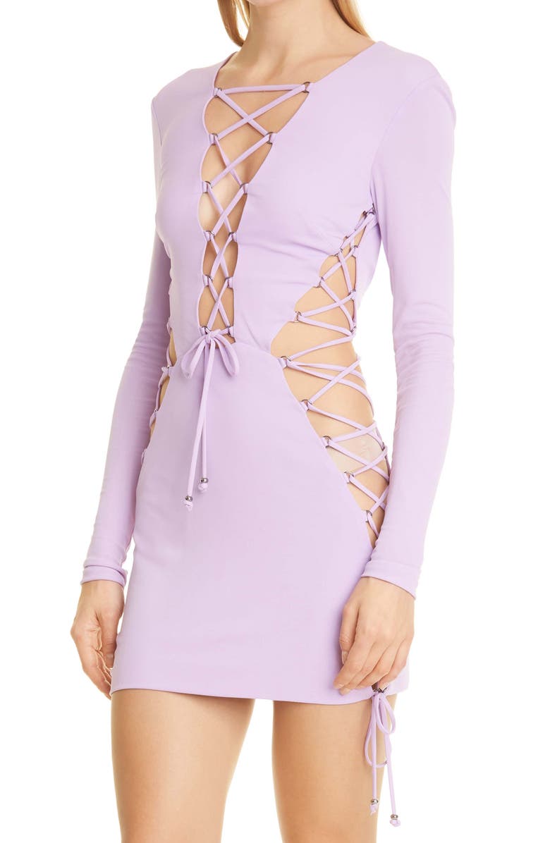 DUNDAS Electra Long Sleeve Lace-Up Cutout Minidress, Alternate, color,