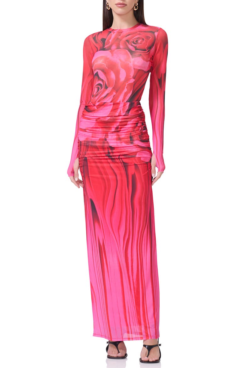 Bevin Print Ruched Powermesh Maxi Skirt, Alternate, color, ORGANIC ROSE