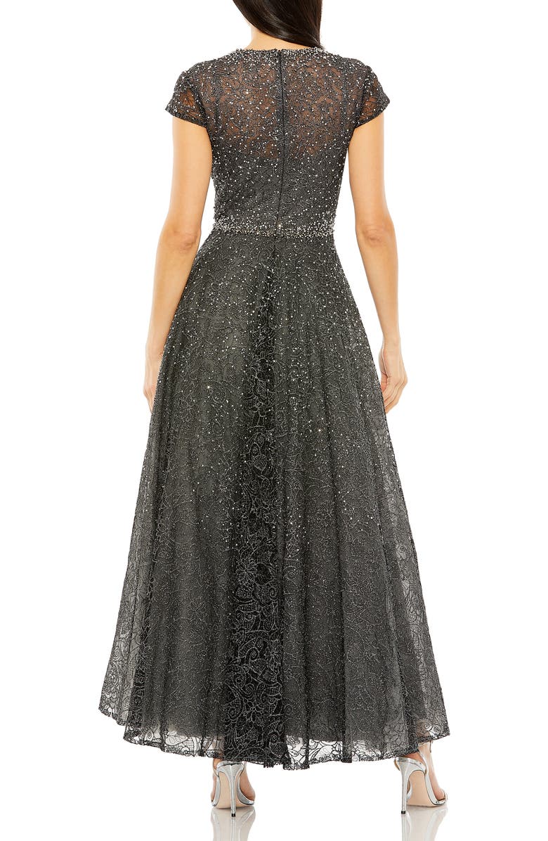Mac Duggal Embellished Cap Sleeve A-Line Dress, Alternate, color, Graphite