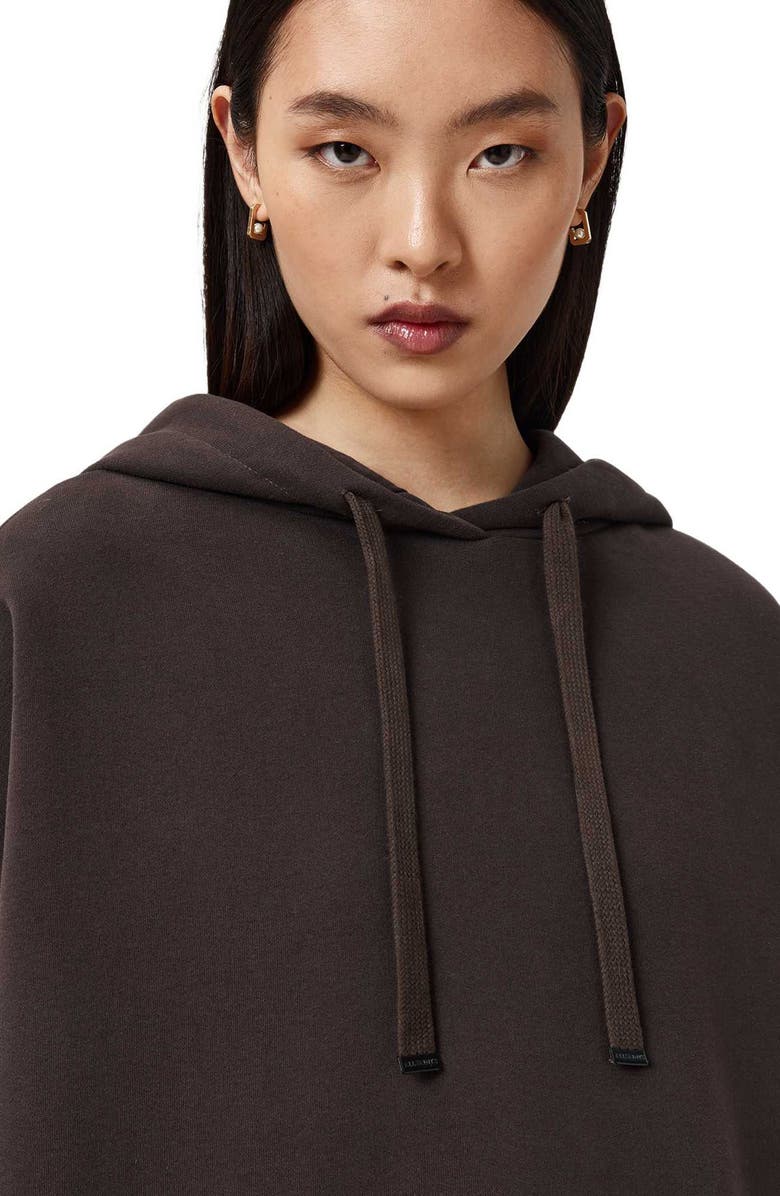 AllSaints Nia Lace High-Low Hoodie, Alternate, color, Bottle Brown