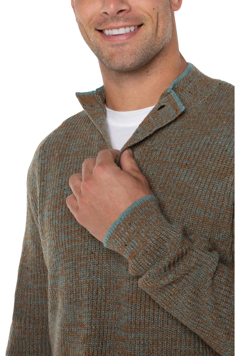 Button Mock Neck Marled Sweater, Alternate, color, CARAMEL MULTI