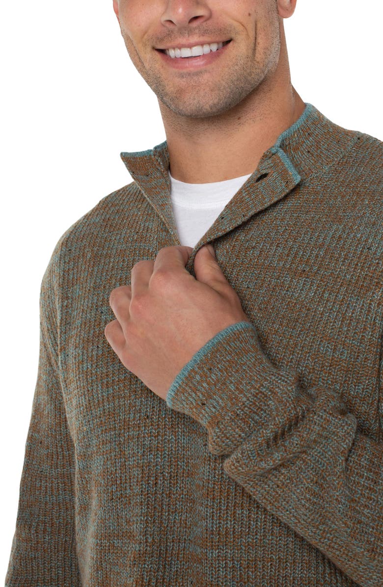 Liverpool Los Angeles Button Mock Neck Marled Sweater, Alternate, color, Caramel Multi