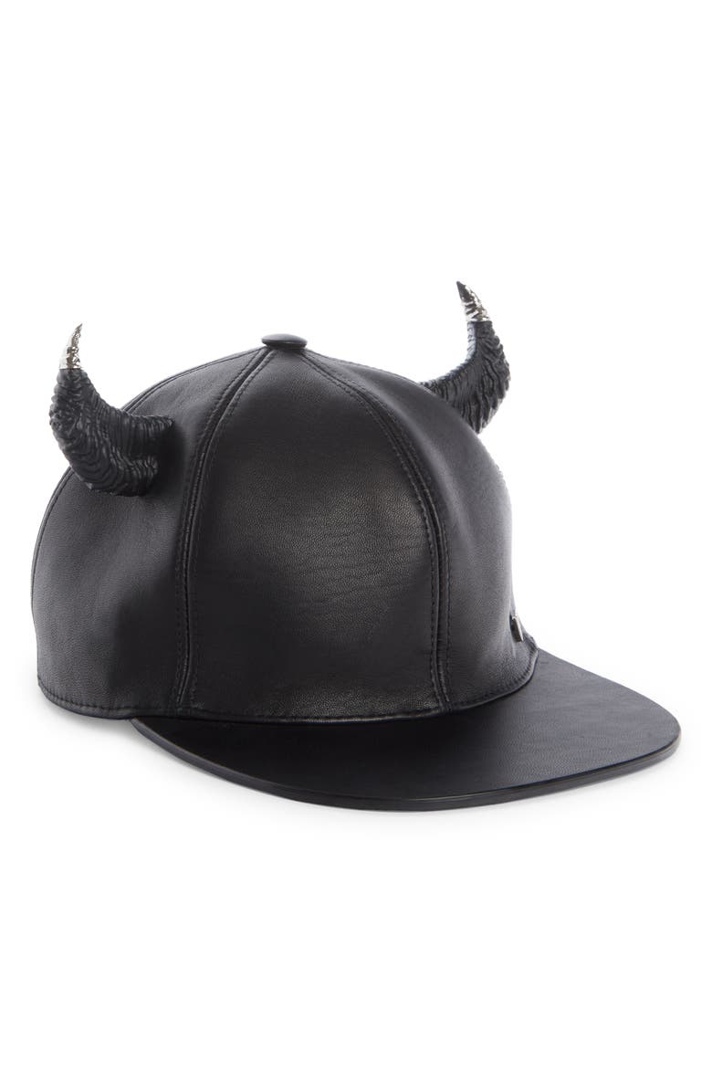 Givenchy Leather Baseball Cap with Horns, Main, color,