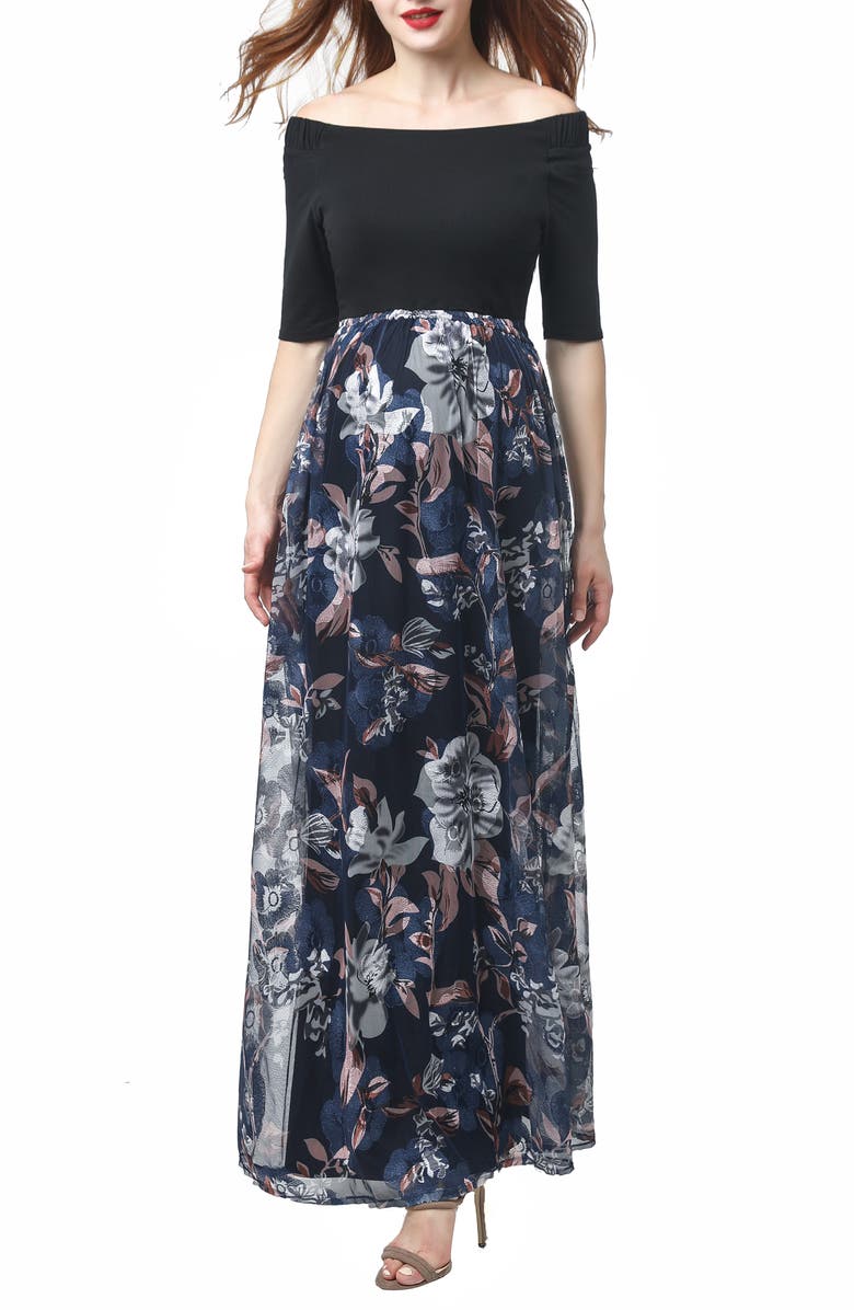 Kimi and Kai Mabel Off the Shoulder Maternity Maxi Dress, Main, color, 