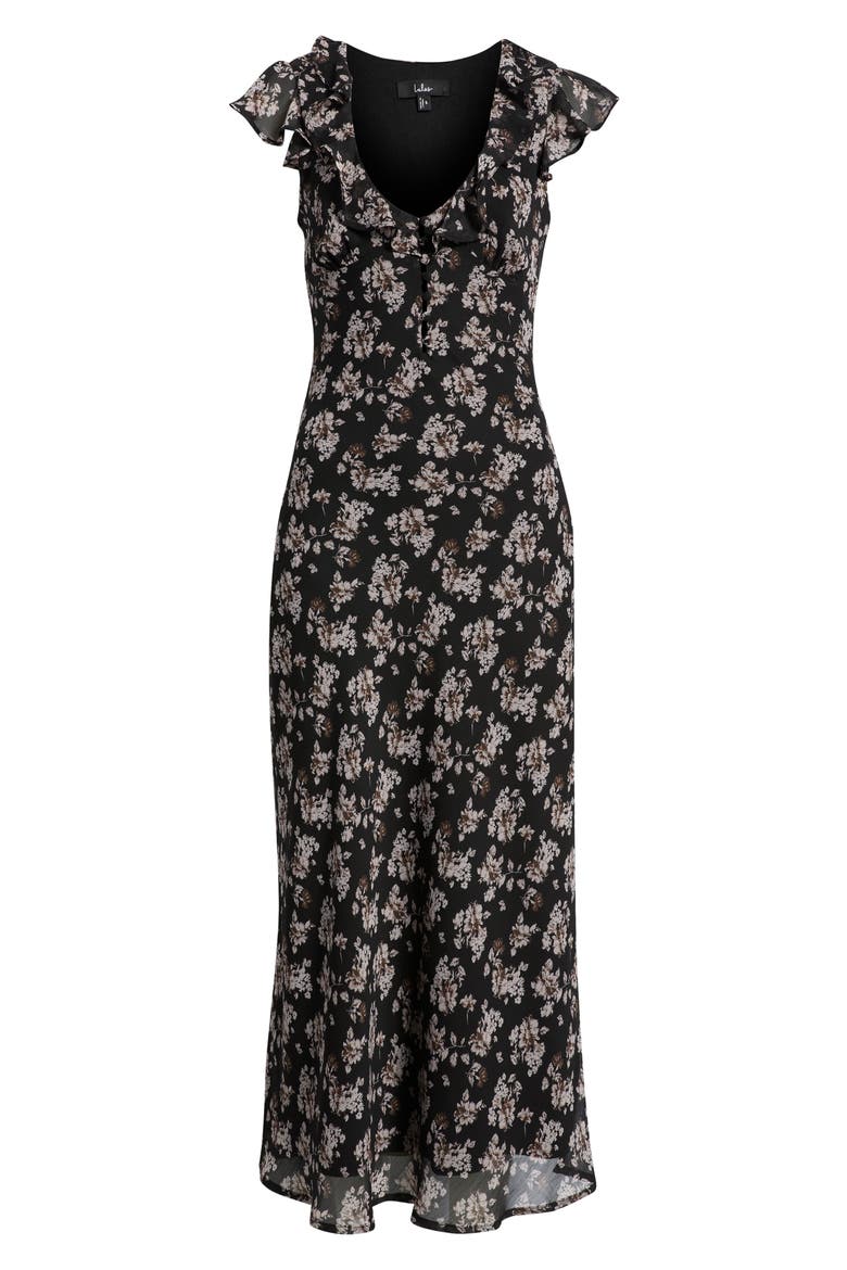 Carter Ruffle Cap Sleeve Maxi Dress, Alternate, color, BLACK FLORAL