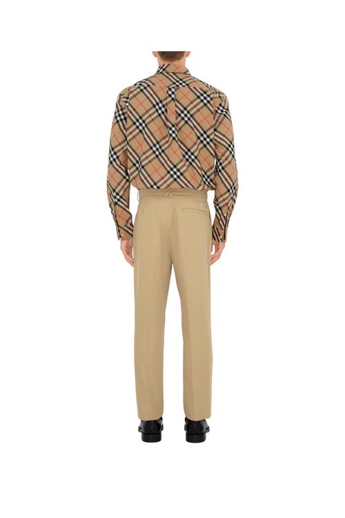 Burberry Button-down Collar Checked Pattern Shirt In Sand