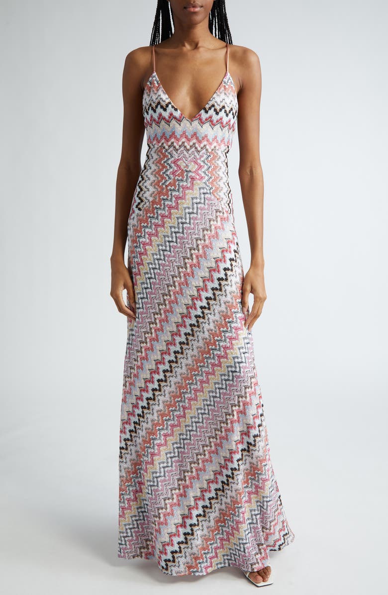 Missoni Chevron Metallic Knit Maxi Dress, Main, color, 