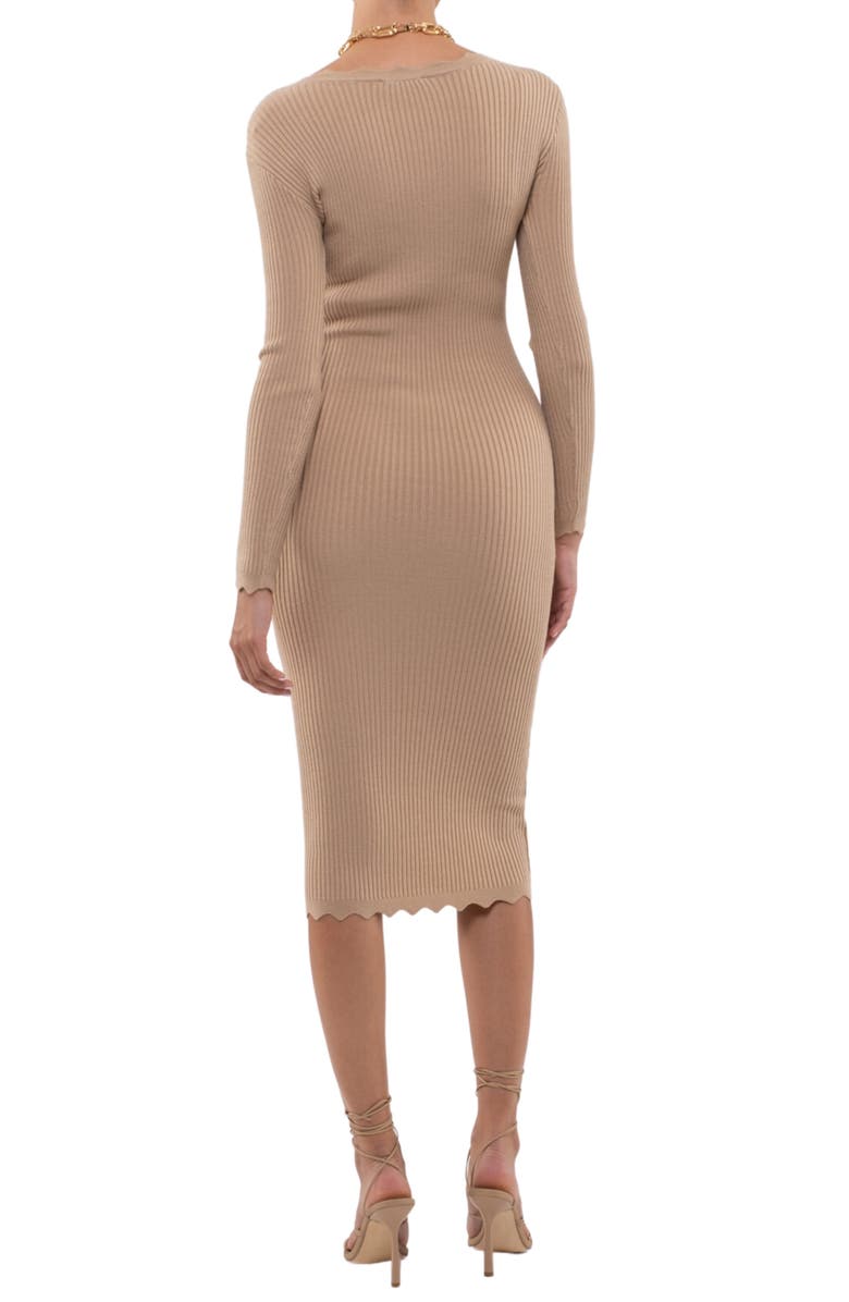 Blu Pepper Ribbed Scallop Knit Dress, Alternate, color, Tan
