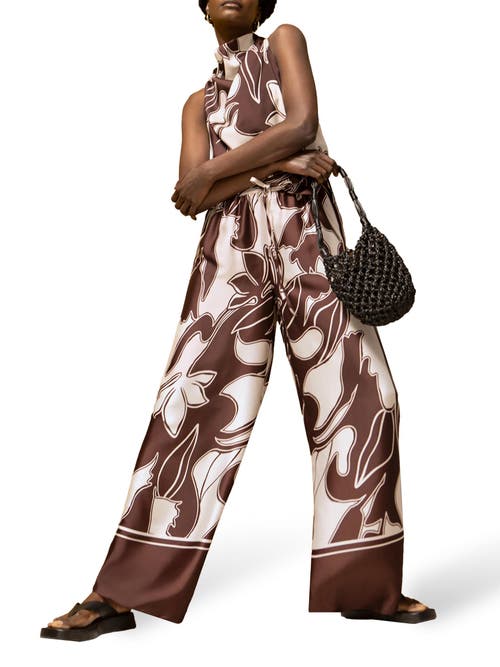 Ro&zo Womens Swirl-print Wide-leg Woven Trousers Brown In Brown
