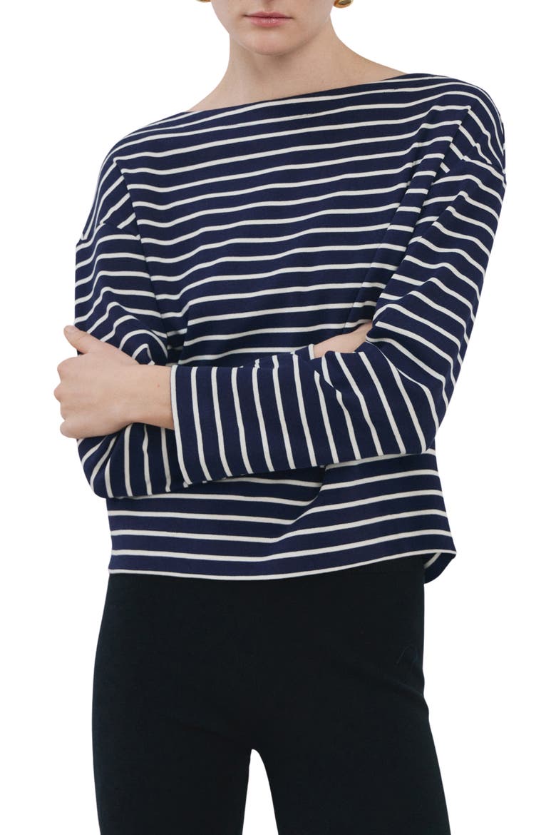 Stripe Boatneck Sweatshirt, Main, color, NAVY