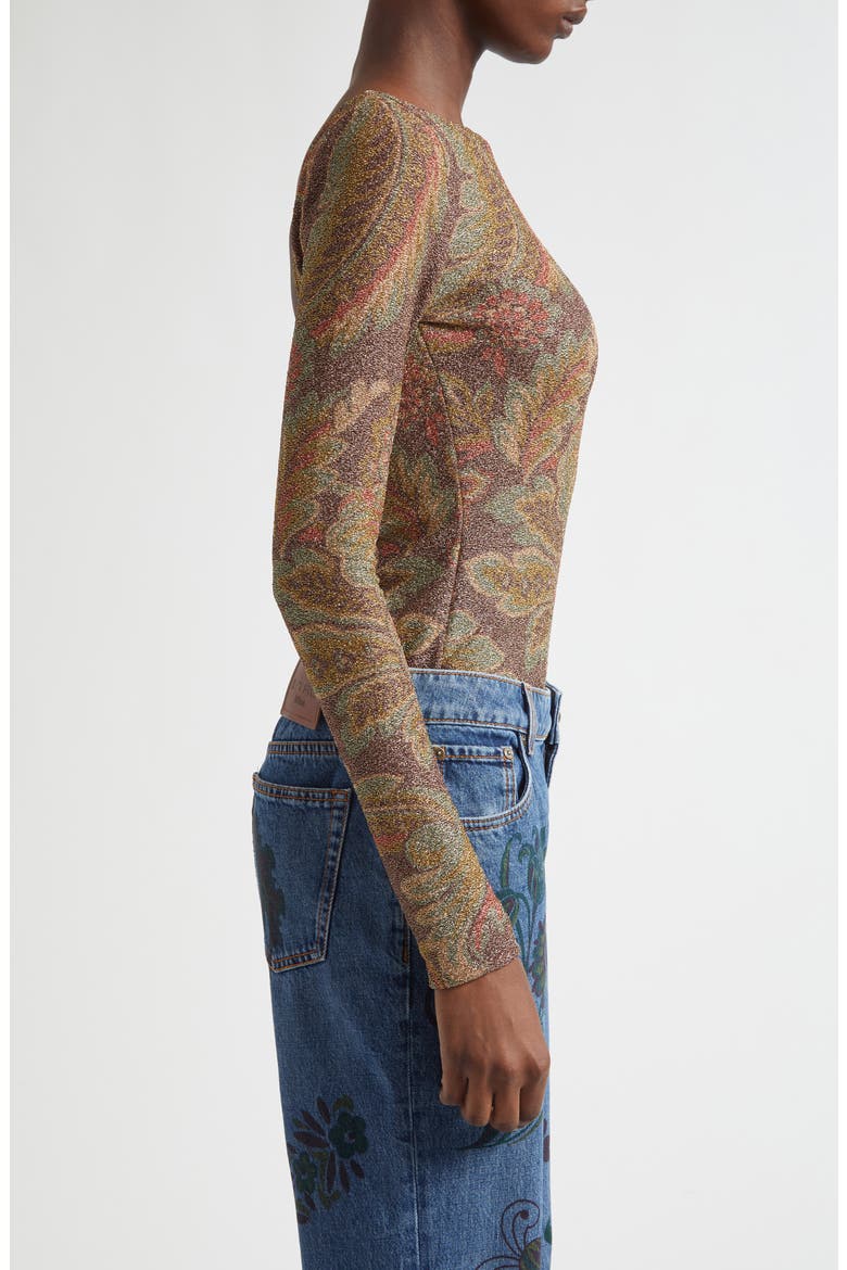 Paisley Metallic Long Sleeve Top, Alternate, color, PRINT ON BLACK BASE
