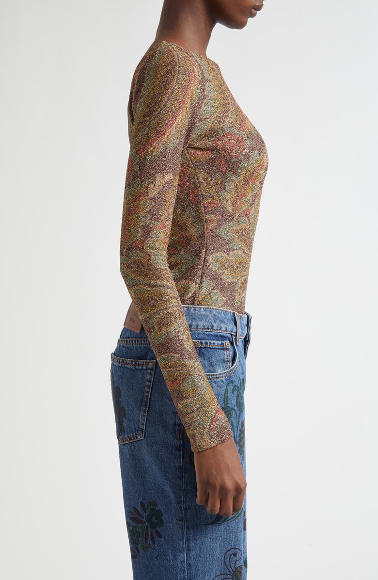 Etro Paisley Metallic Long Sleeve Top, Alternate, color, Print On Black Base