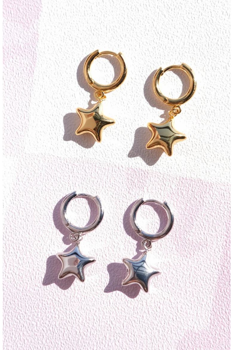 Waterproof Puffy Star Huggie Earrings, Alternate, color, Silver
