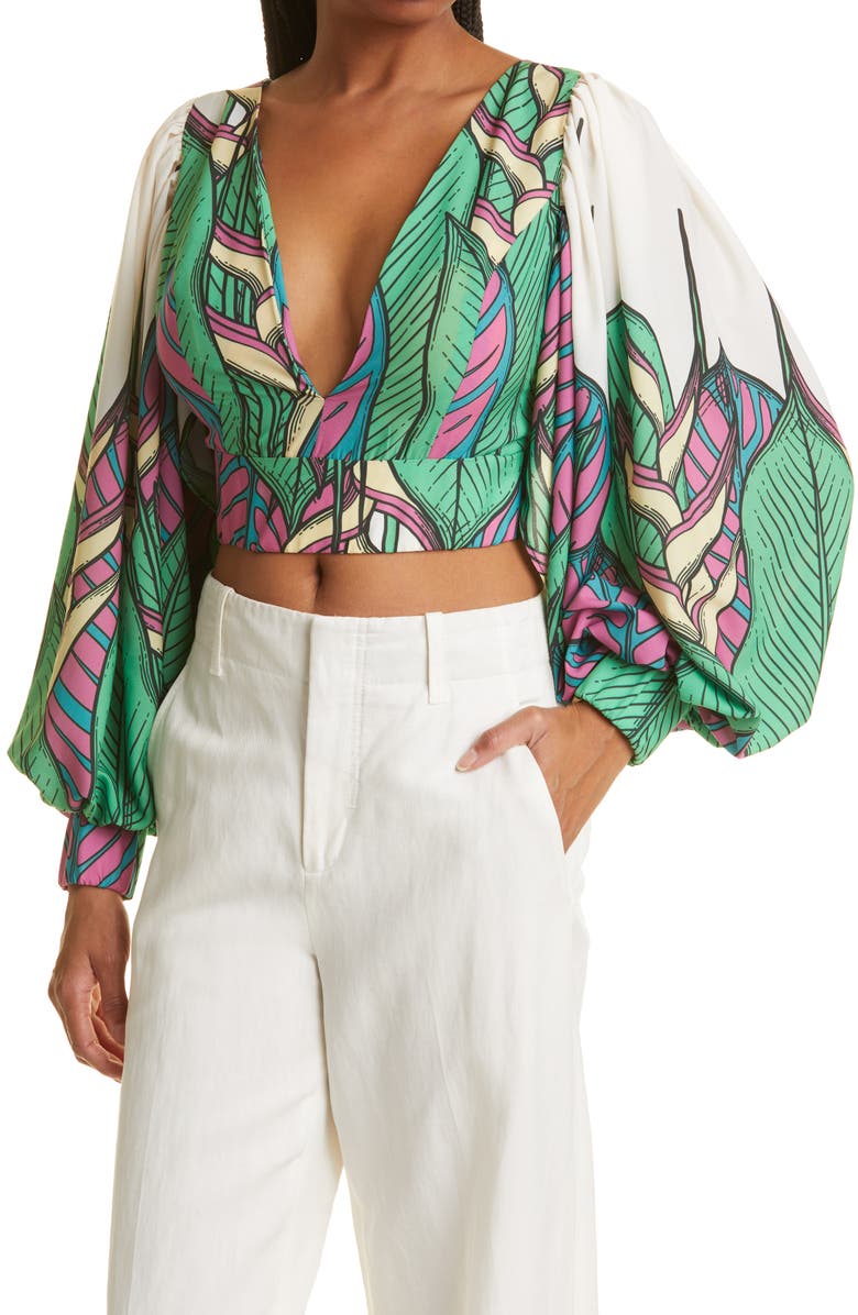 Kimberly Goldson Liyah Tropical Print Crop Blouse, Alternate, color, 