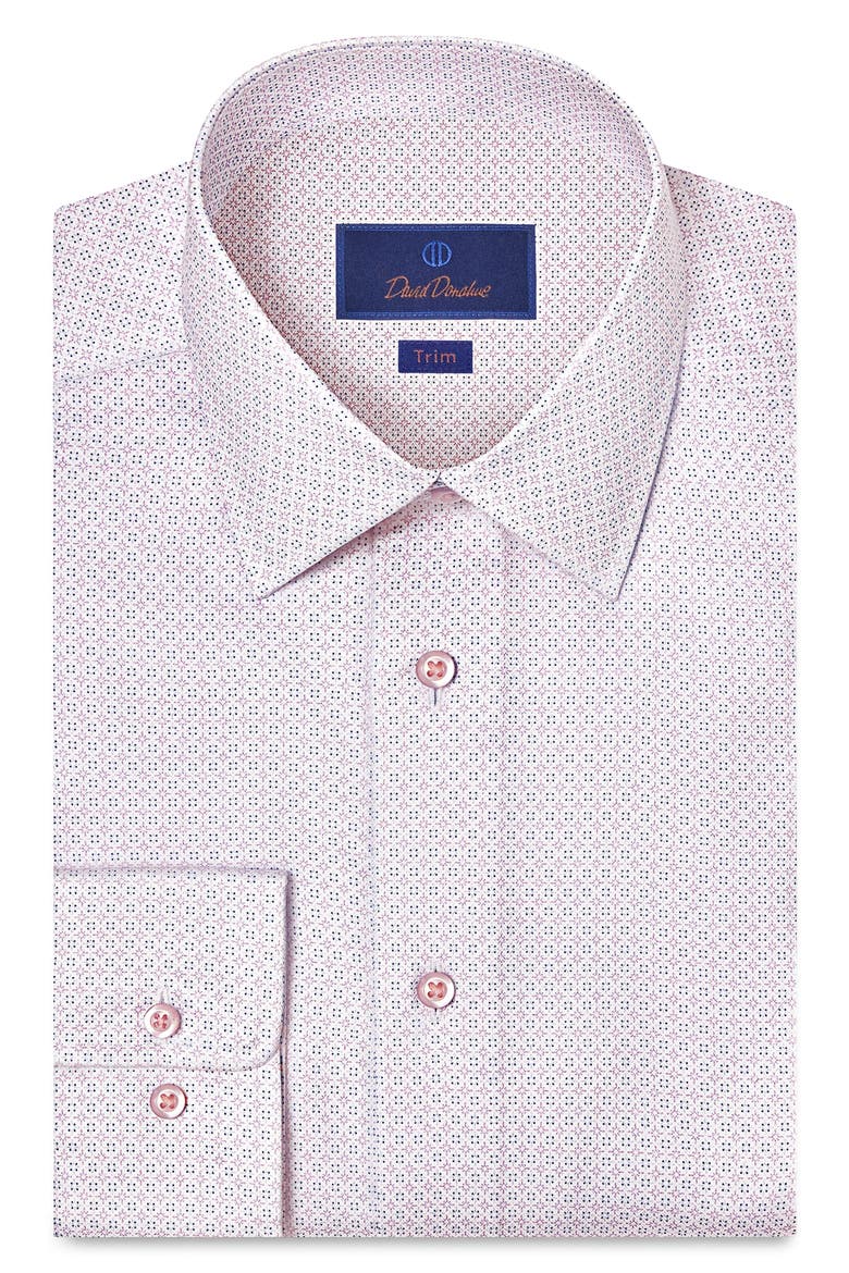 Trim Fit Geometric Print Cotton Dress Shirt, Main, color, WHITE/ PINK