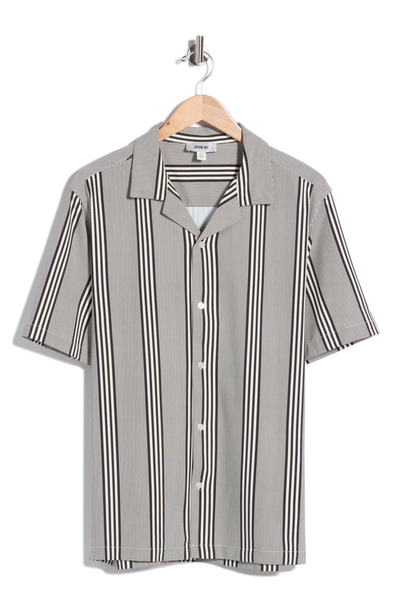 Stripe Camp Shirt, Alternate, color, BLACK / BIRCH STRIPE