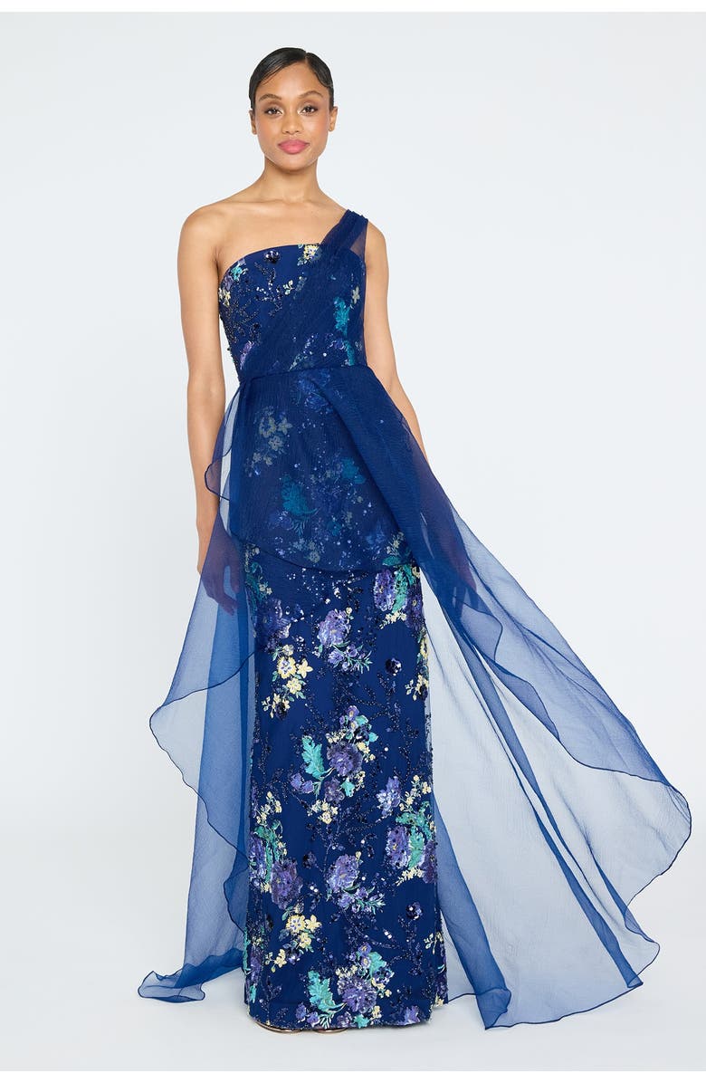 Theia Noemi Column Gown with Overlay, Main, color, Blue
