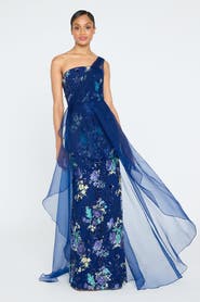 Theia Noemi Column Gown with Overlay