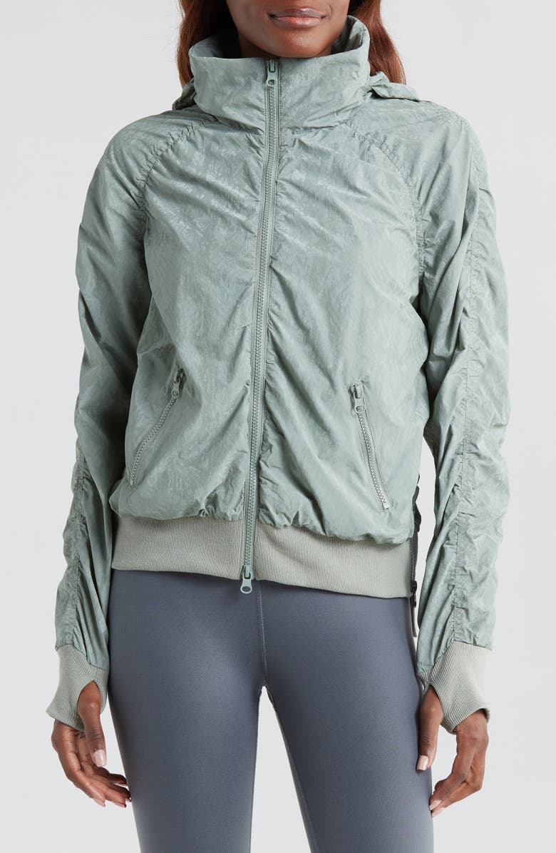 Blanc Noir Regina Water Repellent Ruched Bomber Jacket, Alternate, color,