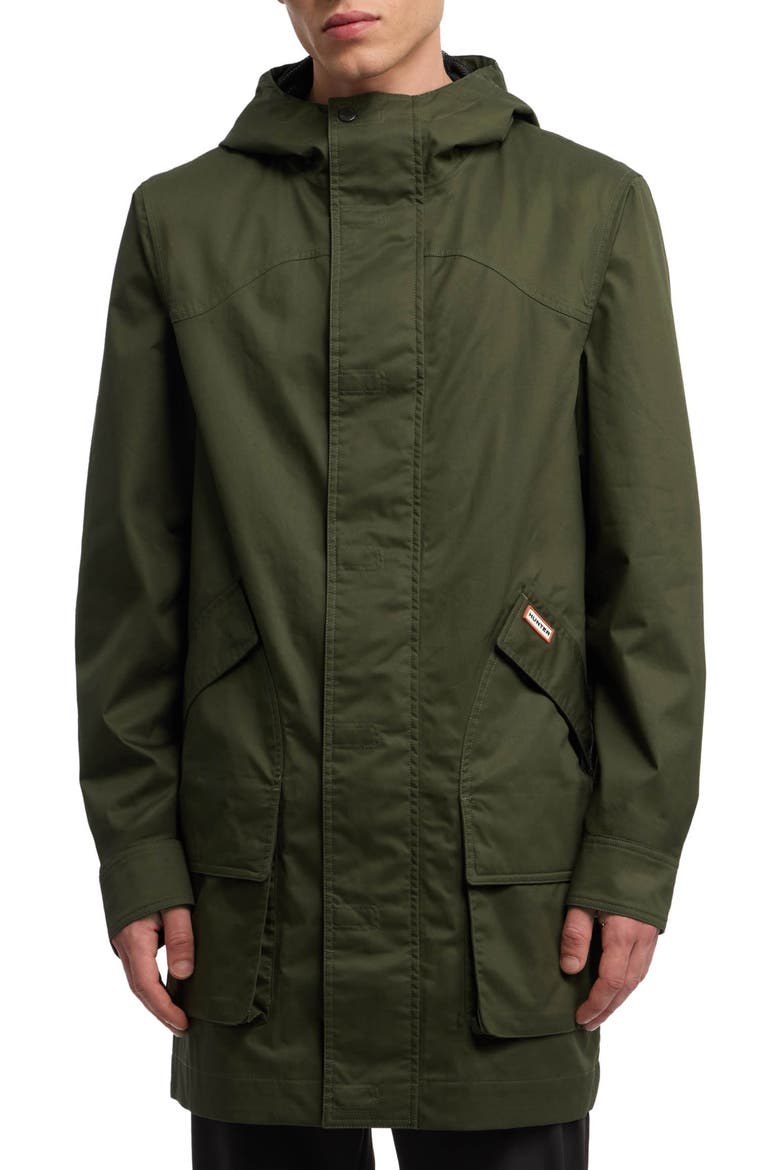 Downing Hooded Rain Jacket, Main, color, HUNTER GREEN