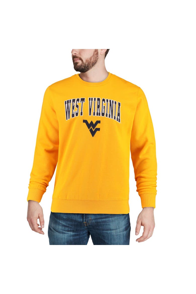 Men's Colosseum Gold West Virginia Mountaineers Arch & Logo Crew Neck Sweatshirt, Alternate, color, Gold