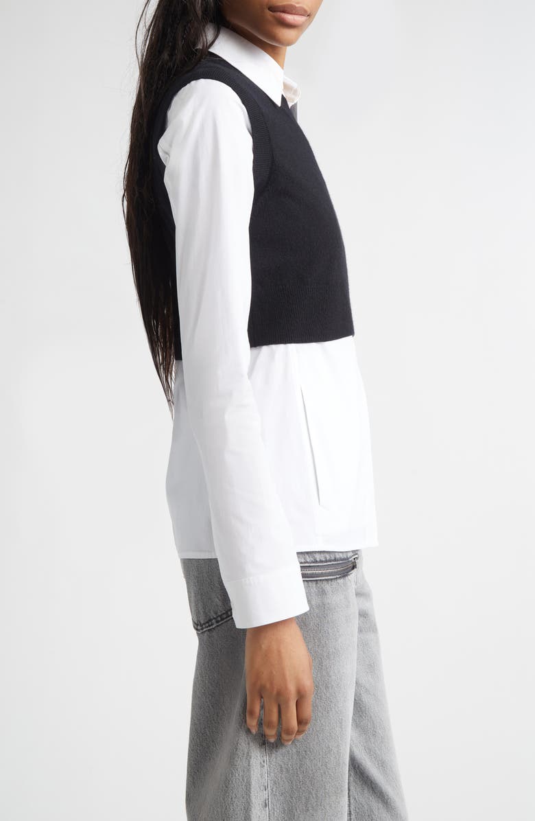 Alexander Wang Stretch Cotton Shirt & Wool Blend Sweater Vest, Alternate, color, Black/ White