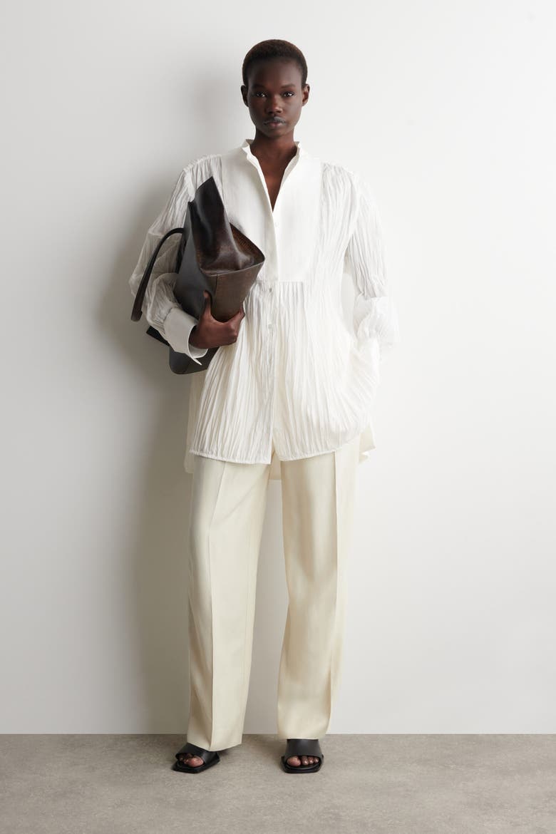 Bib-front Crinkled-cotton Shirt, Alternate, color, WHITE
