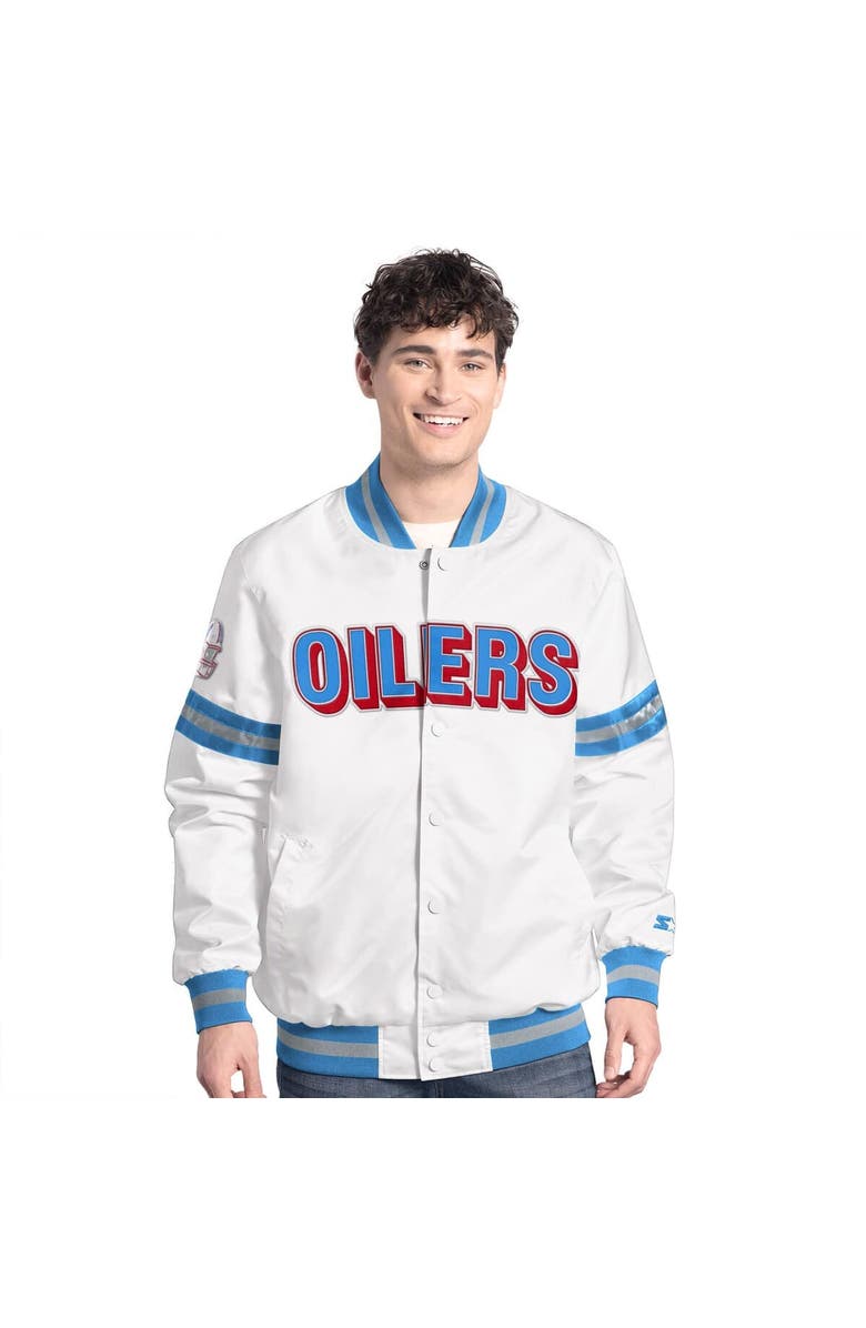 STARTER Men's Starter White Houston Oilers Vintage Scout Full-Snap Varsity Jacket, Main, color, White
