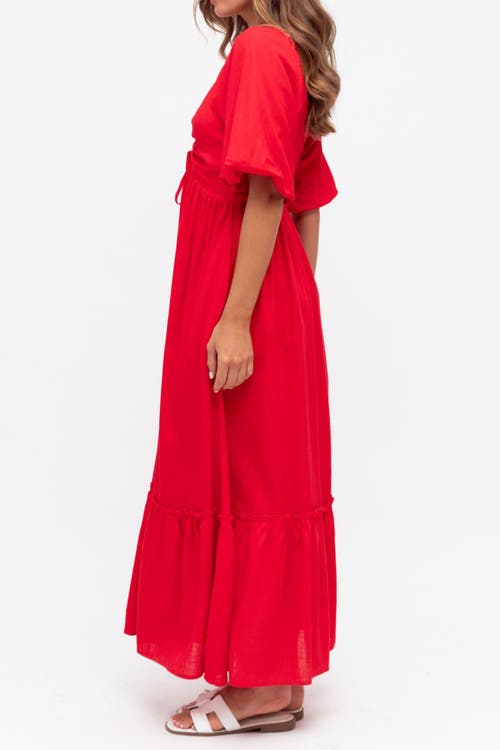 Label Of Love Puff Sleeve V Neck Maxi Dress In Red