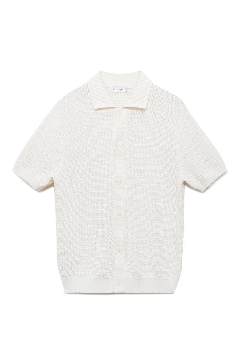 Short Sleeve Knit Button-Up Shirt, Alternate, color, OFF WHITE