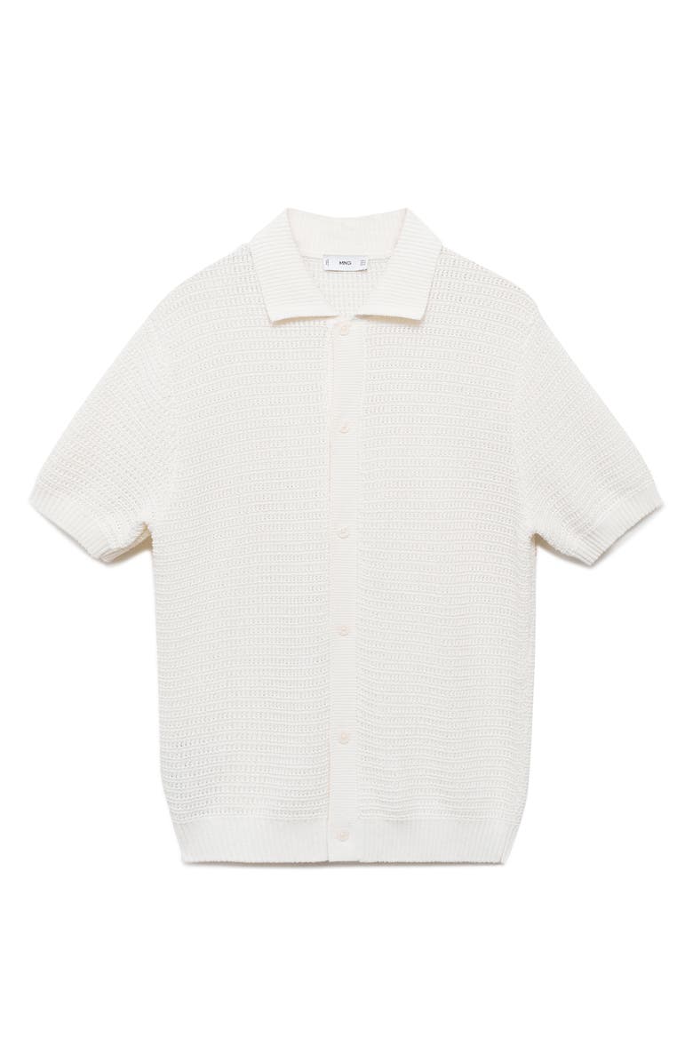 MANGO Short Sleeve Knit Button-Up Shirt, Alternate, color, Off White