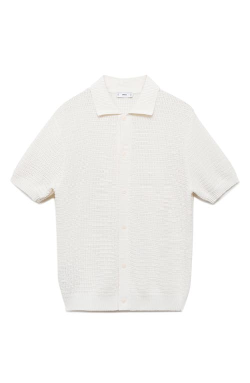 Mango Short Sleeve Knit Button-up Shirt In White