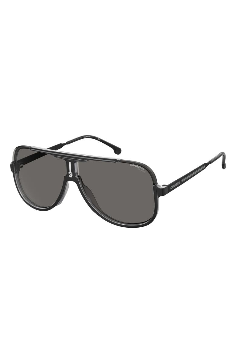 Carrera Eyewear 64mm Oversize Aviator Sunglasses, Alternate, color, Black Grey/ Gray Polar