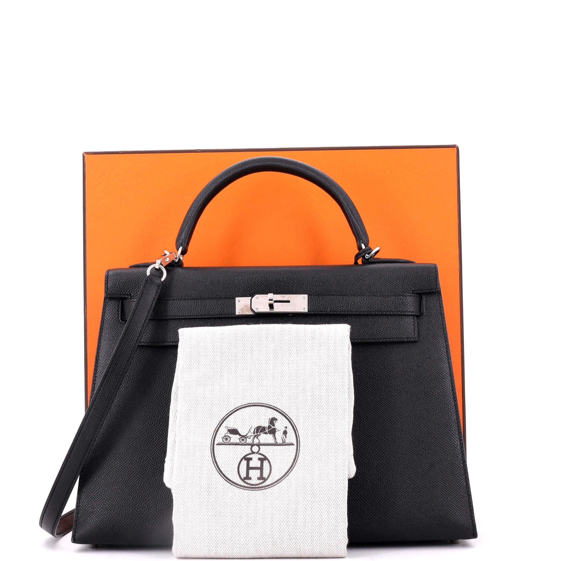 Pre-Owned Hermes Kelly Handbag Black Epsom with Palladium Hardware 32, Alternate, color, 