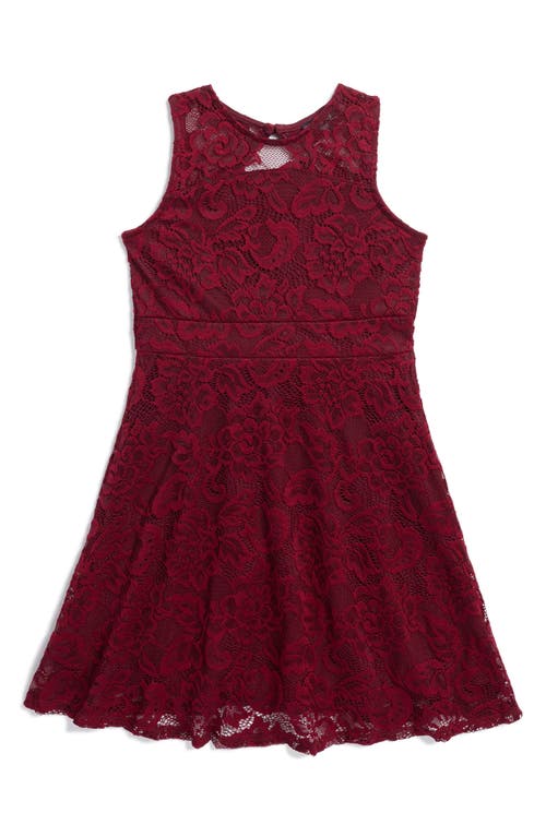 Ava & Yelly Kids' Sleeveless Lace Skater Dress in Burgundy 