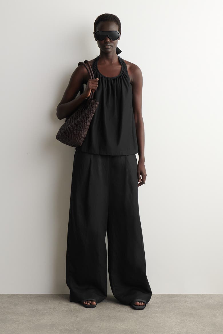 Open-back Halterneck Top, Alternate, color, BLACK
