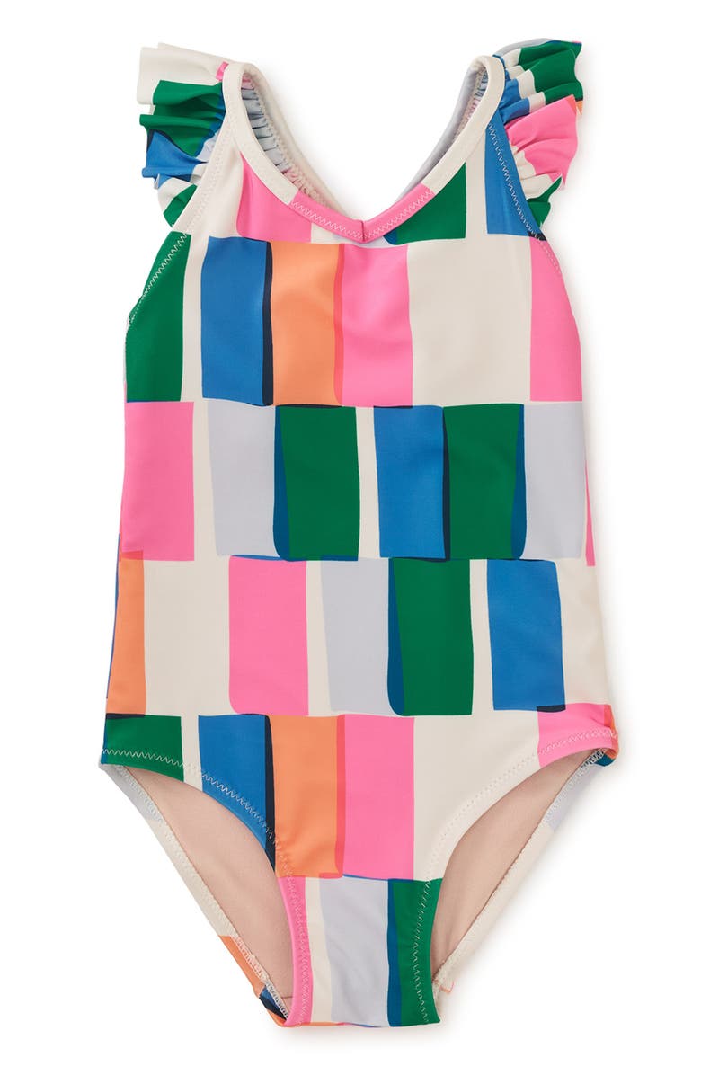 Tea Collection Ruffle One-Piece Swimsuit 2.0, Main, color, Copacabana Tile