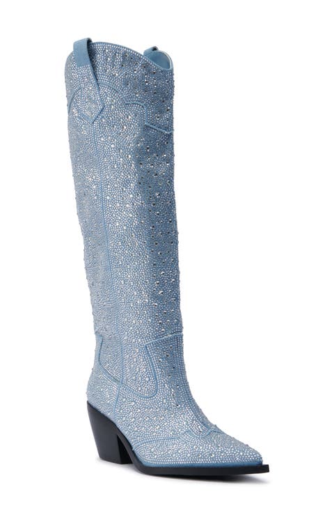 Louella Rhinestone Deim Tall Cowboy Boot (Women)