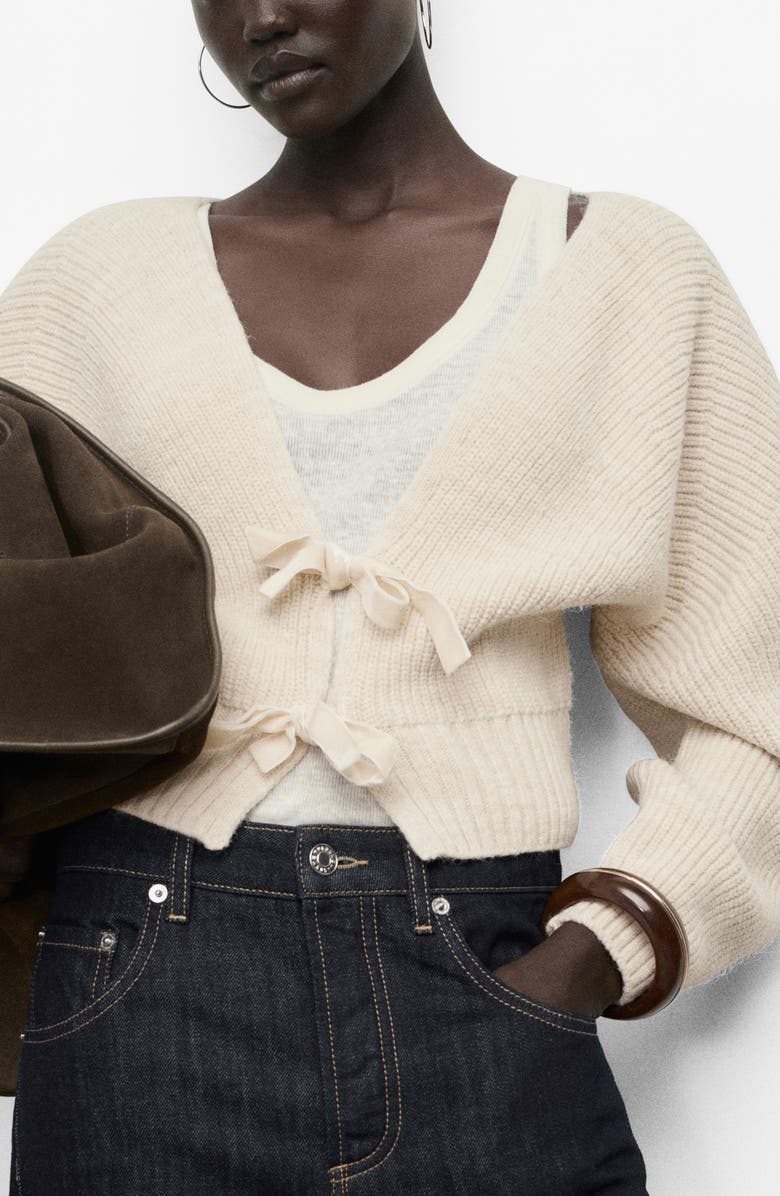 MANGO V-Neck Cardigan, Main, color, Beige