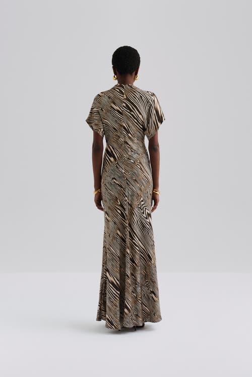 Malina Alivia Short Sleeve Satin Maxi Dress In Neutral