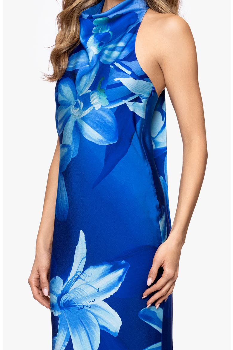 Floral Halter Neck Hammered Satin Gown, Alternate, color, BLUE/ MULTI