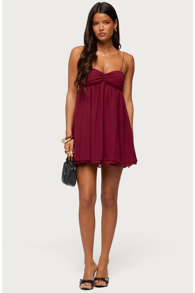 Ariellah Chiffon Babydoll Minidress, Alternate, color, BURGUNDY