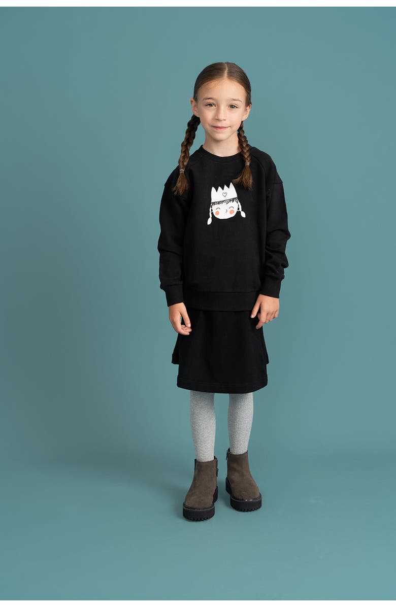 Charlotte & George Girl French Fleece Crown Print Sweatshirt, Alternate, color, Black