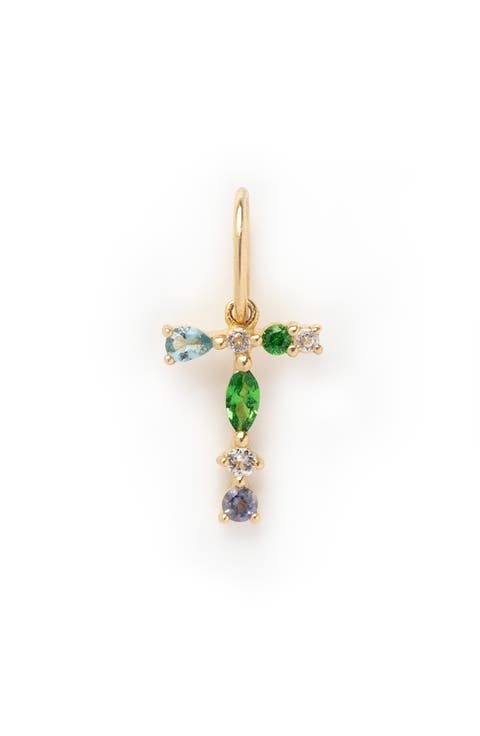 Solid 9K Gold & Semiprecious Stone Initial Charm