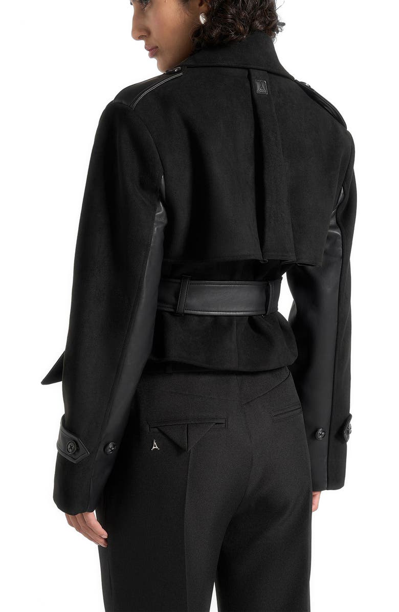 Manière De Voir Lelia Cropped Suede Trench Coat With Belt, Alternate, color, Black