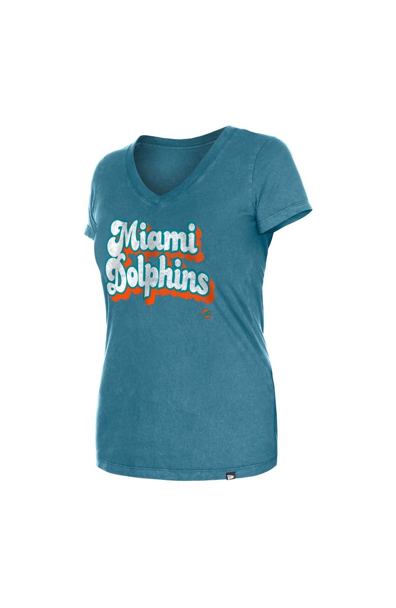 New Era Women's New Era Aqua Miami Dolphins Enzyme Wash Low V-Neck T-Shirt, Alternate, color, Aqua