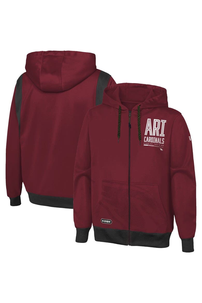 Men's New Era Cardinal Arizona Cardinals Combine Authentic Drop Back Full-Zip Hoodie, Main, color, Cardinal