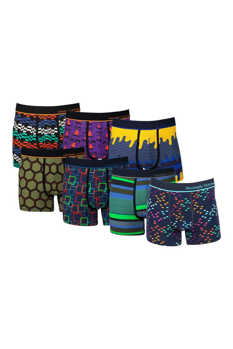 7-Pack Assorted Stretch Cotton Trunks, Main, color, BLUE MULTI