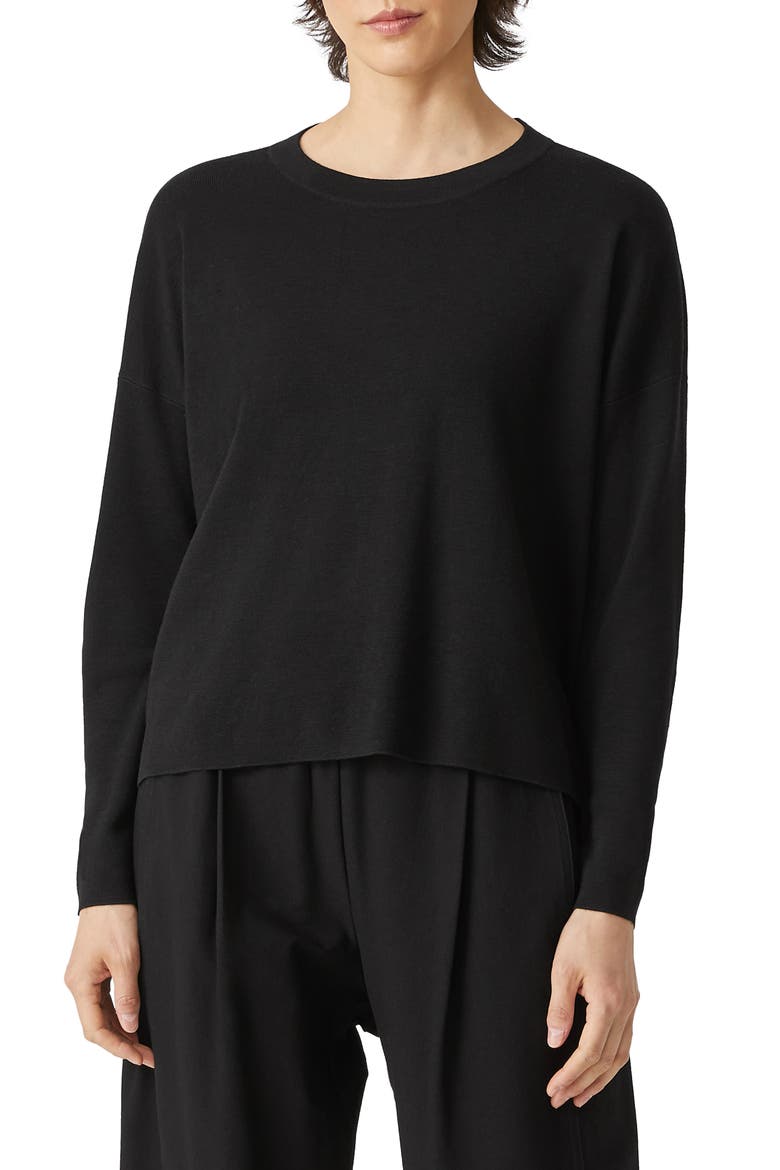 Merino Wool Crewneck Sweater, Main, color, BLACK